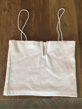 White Ribbed Spaghetti Strap Crop Top